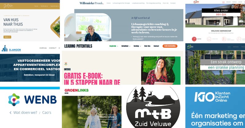 Collage van portfolio met logo's en websites van klanten van Tekst in Balans